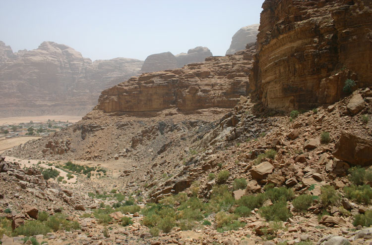 Lawrence's Spring
Looking back down the valley, out to Wadi Rum - © William Mackesy